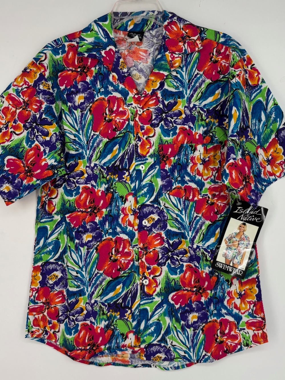 Island Native Womens Small Medium Button Front Shirt Tropical Floral 100% Cotton